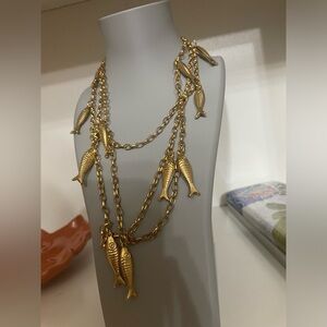 Vintage Goldtone Lot Fish Charm Necklace size25